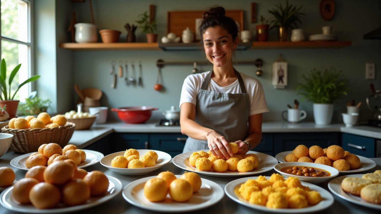 Mesa farta com pratos deliciosos feitos com polvilho doce.