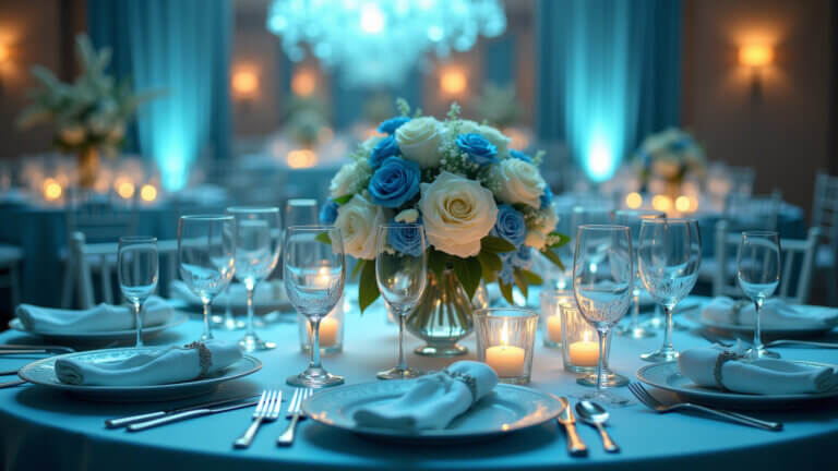 Decoração de casamento azul Tiffany elegante e romântica.