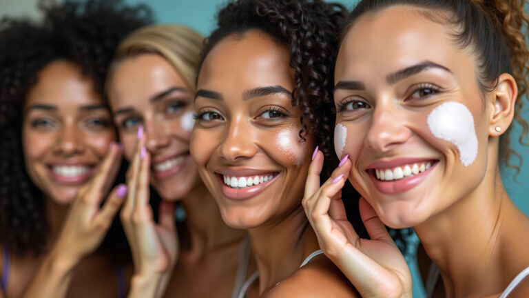 Mulheres brasileiras diversas testando primers faciais.