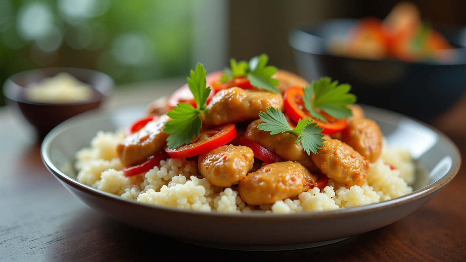 Frango Xadrez Light com Arroz de Couve-Flor.