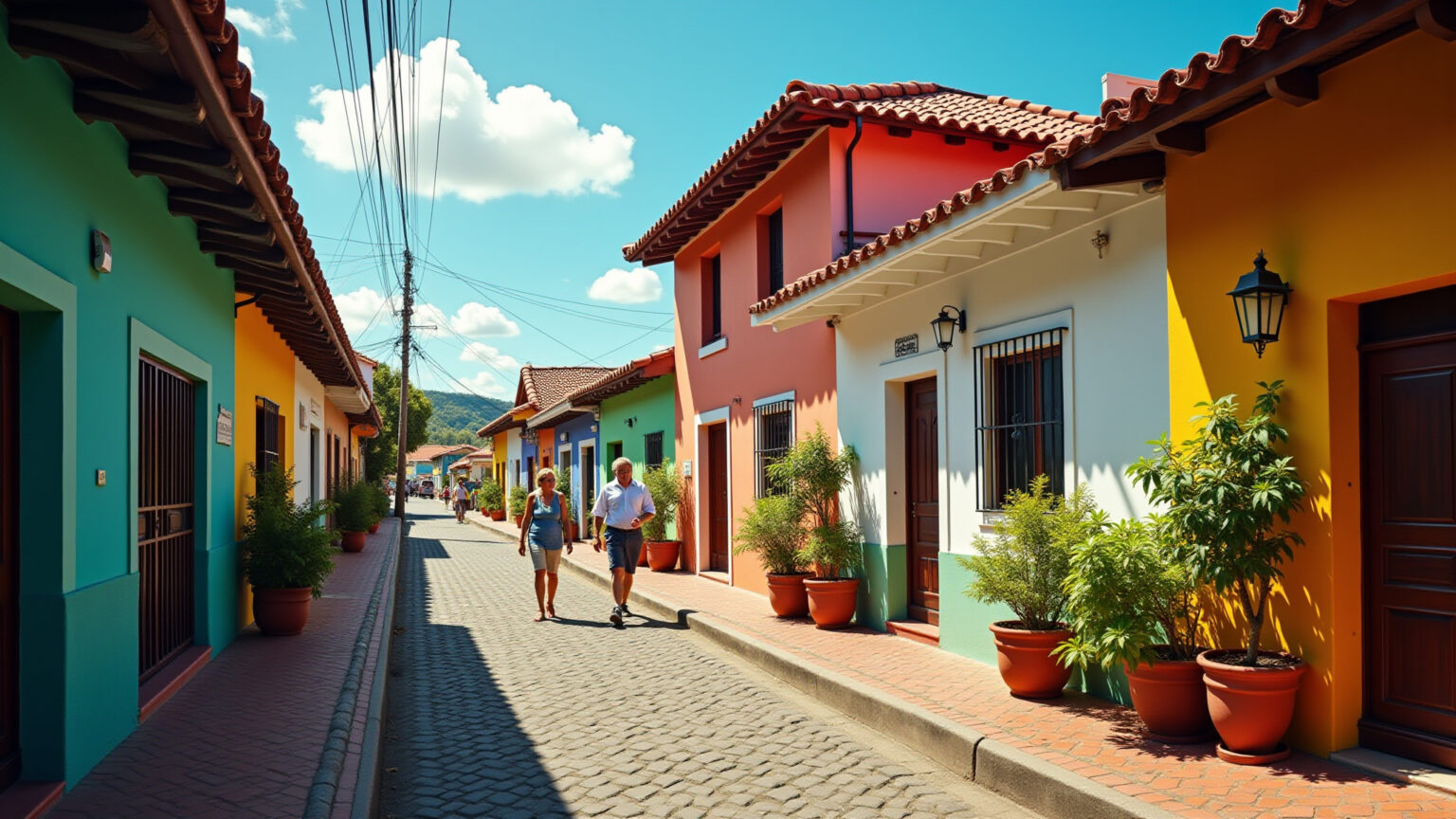 Quais são os bairros mais nobres de Joinville para morar? Rua vibrante em Joinville com casas coloridas e jardins exuberantes.