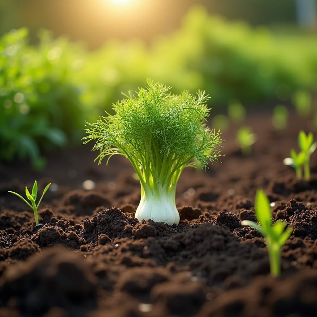 Fennel seeds being sown in a garden bed, sunlight, organic gardening, 8K quality, sharp focus, Sementes de erva doce sendo plantadas.