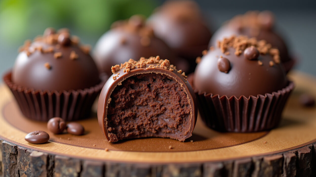 Filled chocolate bonbons, professional photography, 8K, sharp focus, natural lighting, studio Bombom de leite condensado recheado com chocolate.