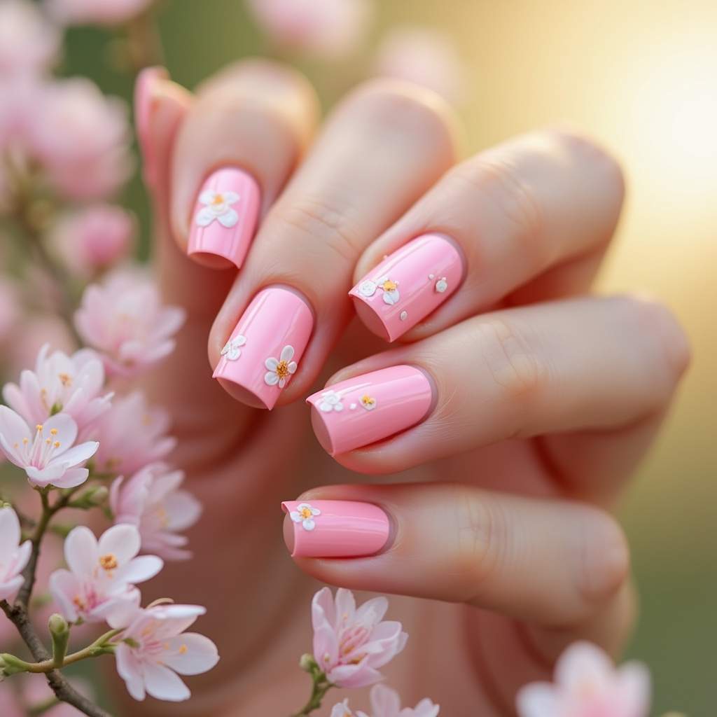 Floral candy color nails, pastel flowers, natural lighting, 8K quality, sharp focus, Unhas candy colors com flores: delicadeza e romantismo.