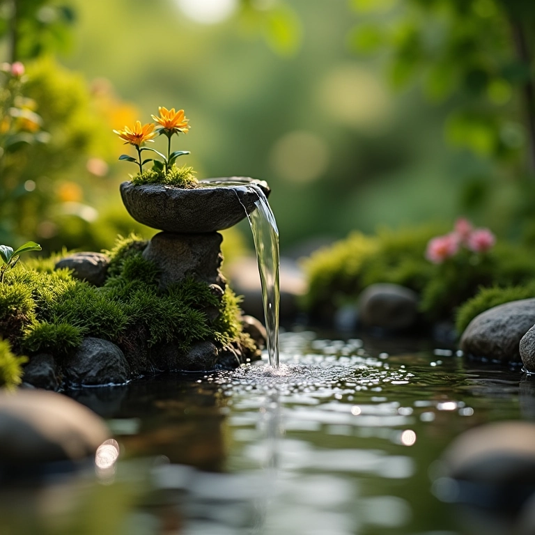 Fonte de água em miniatura para jardim de fadas.