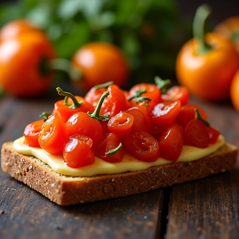 Geleia de jabuticaba com pimenta sobre torrada.