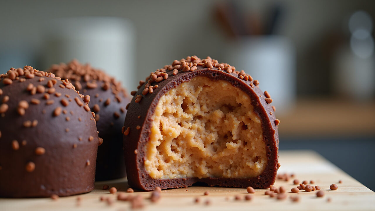 Giant brigadeiro baked, chocolate sprinkles, professional photography, 8K, sharp focus, natural Brigadeirão cremoso de leite condensado no forno.