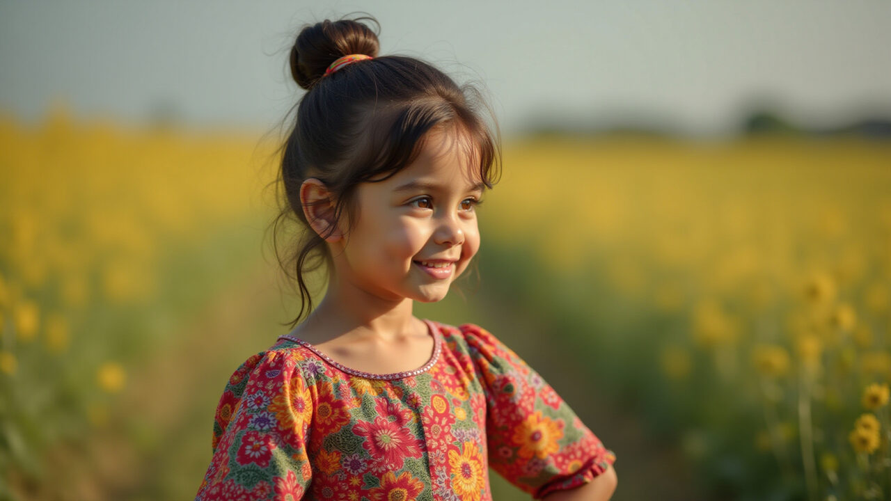 Girl in a colorful dress, posing, farm rio style, vibrant, natural light, professional photography, Garota com vestido colorido estilo Farm Rio, posando.