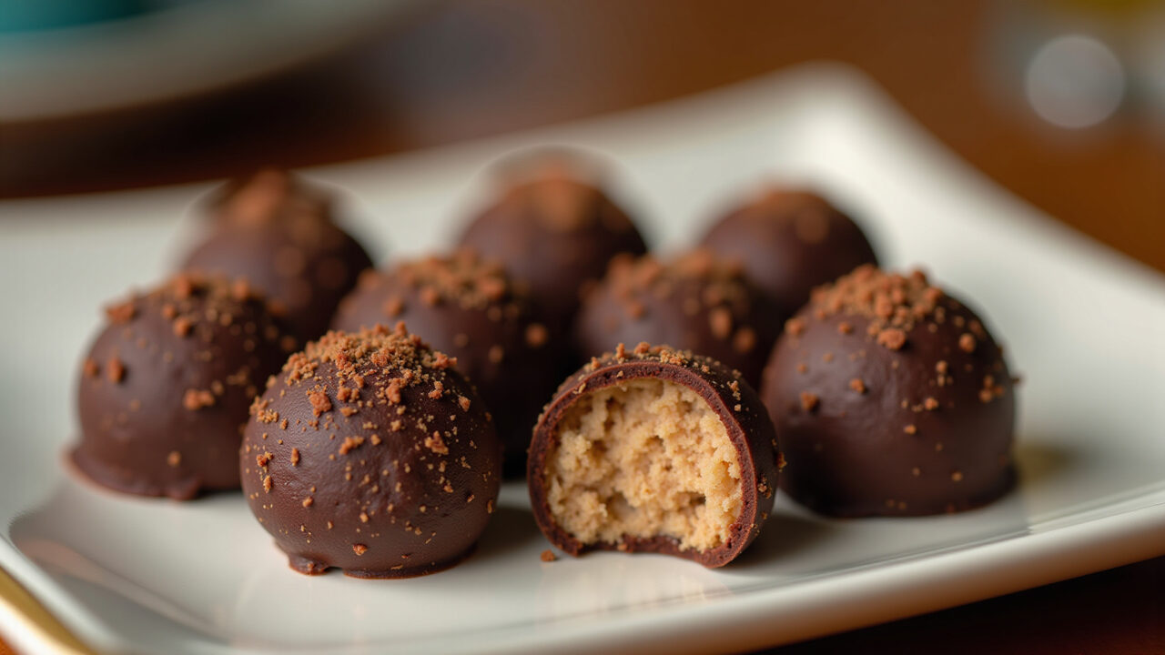 Brigadeiro gourmet de chocolate belga, perfeito para festas.