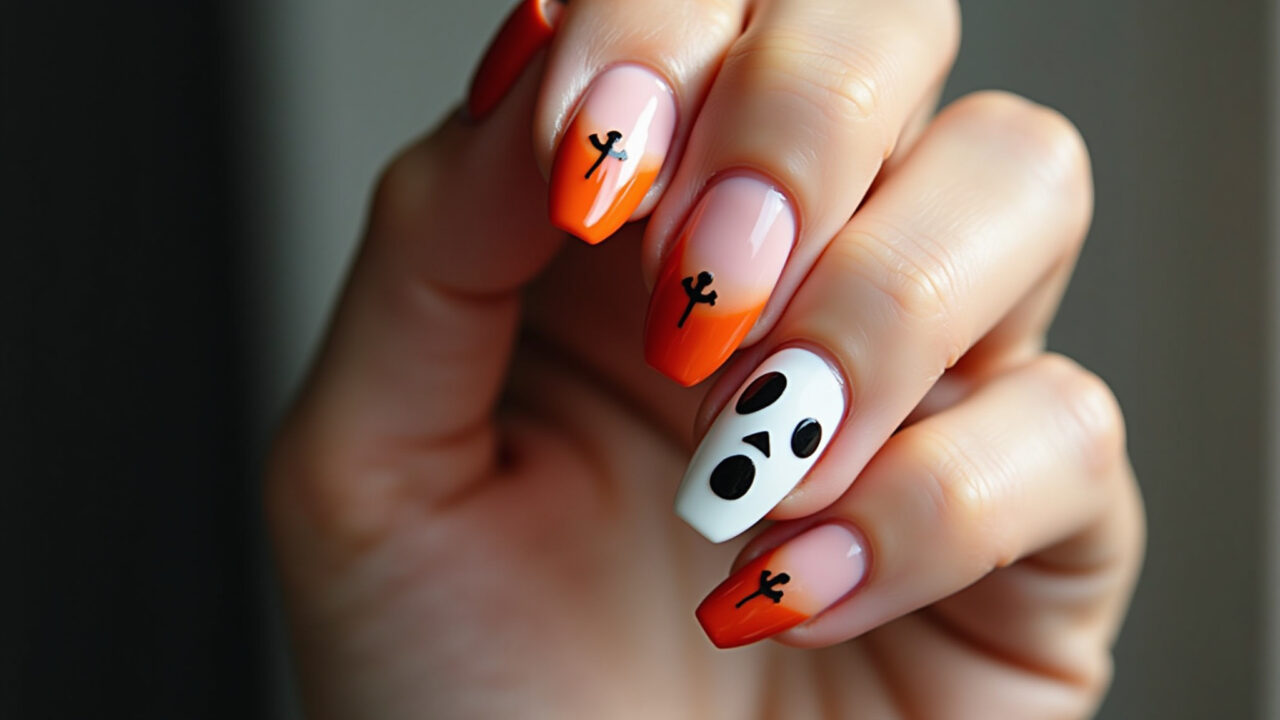 Halloween minimalist nails, elegant design, professional photography, 8K quality, sharp focus, Unhas de Halloween minimalistas e elegantes