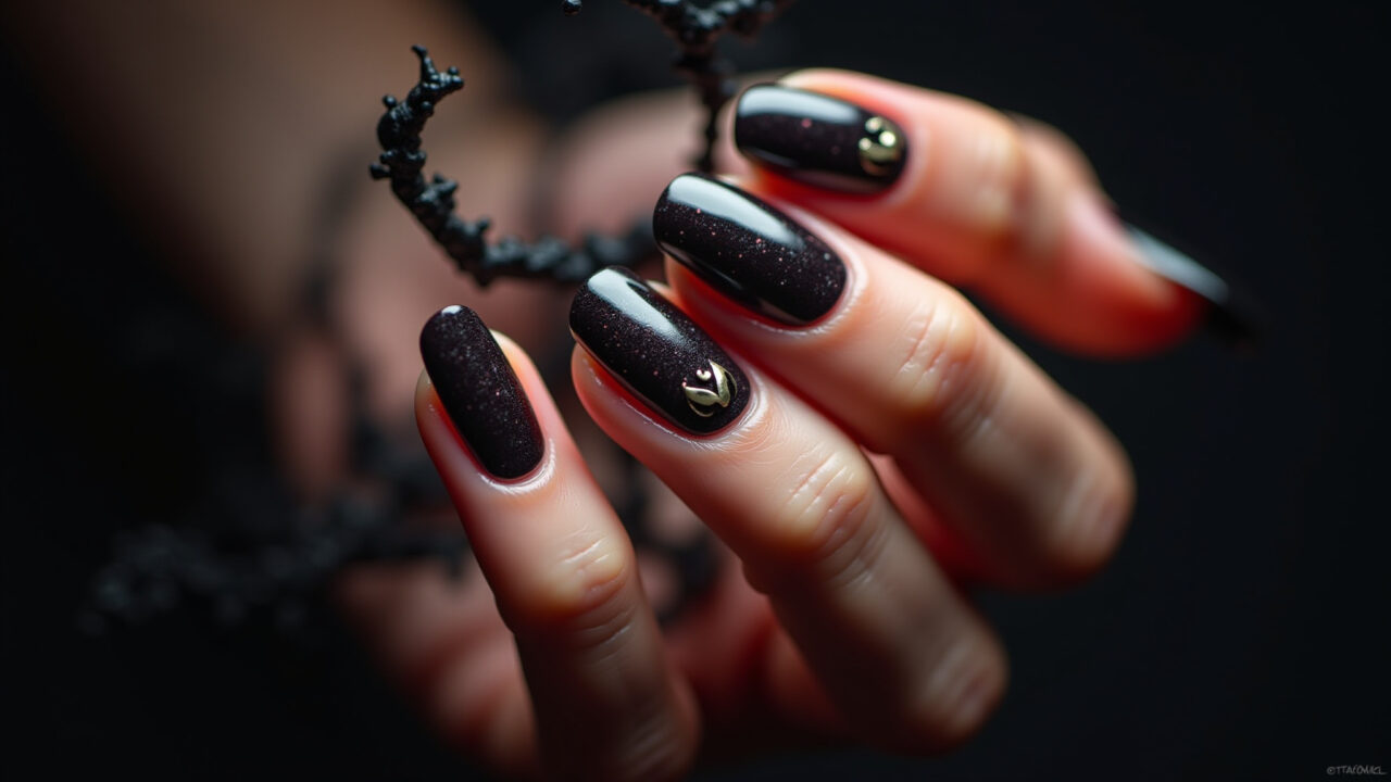 Halloween nails with bats, dark and elegant, professional photography, 8K quality, sharp focus, Unhas de Halloween com morcegos elegantes