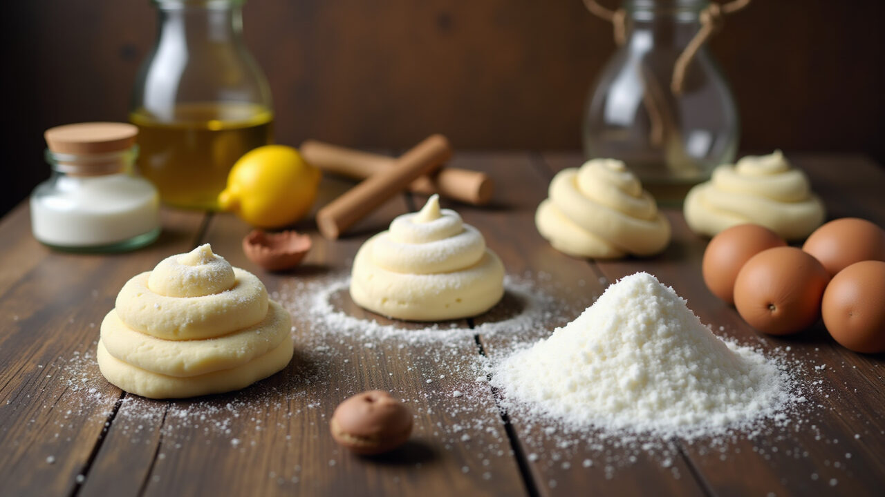 Homemade sugar paste ingredients on a wooden table, professional photography, 8K quality, natural Ingredientes para fazer pasta americana caseira.