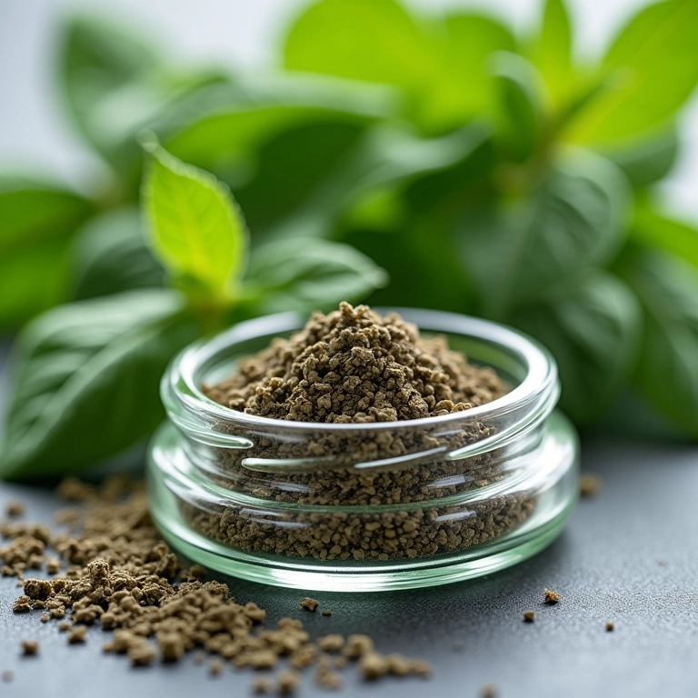 Hortelã-pimenta seca em um pote de vidro com hortelã fresca ao fundo.