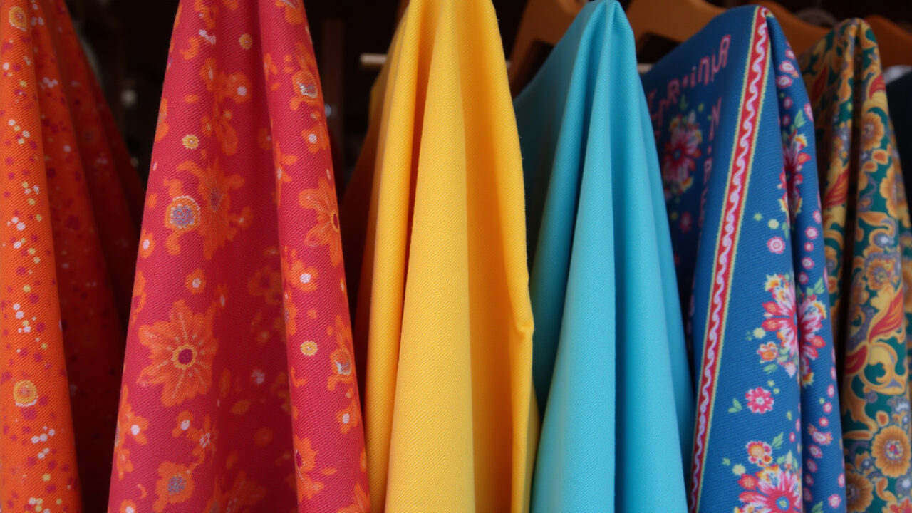 Tecidos coloridos com significados da moda indígena.