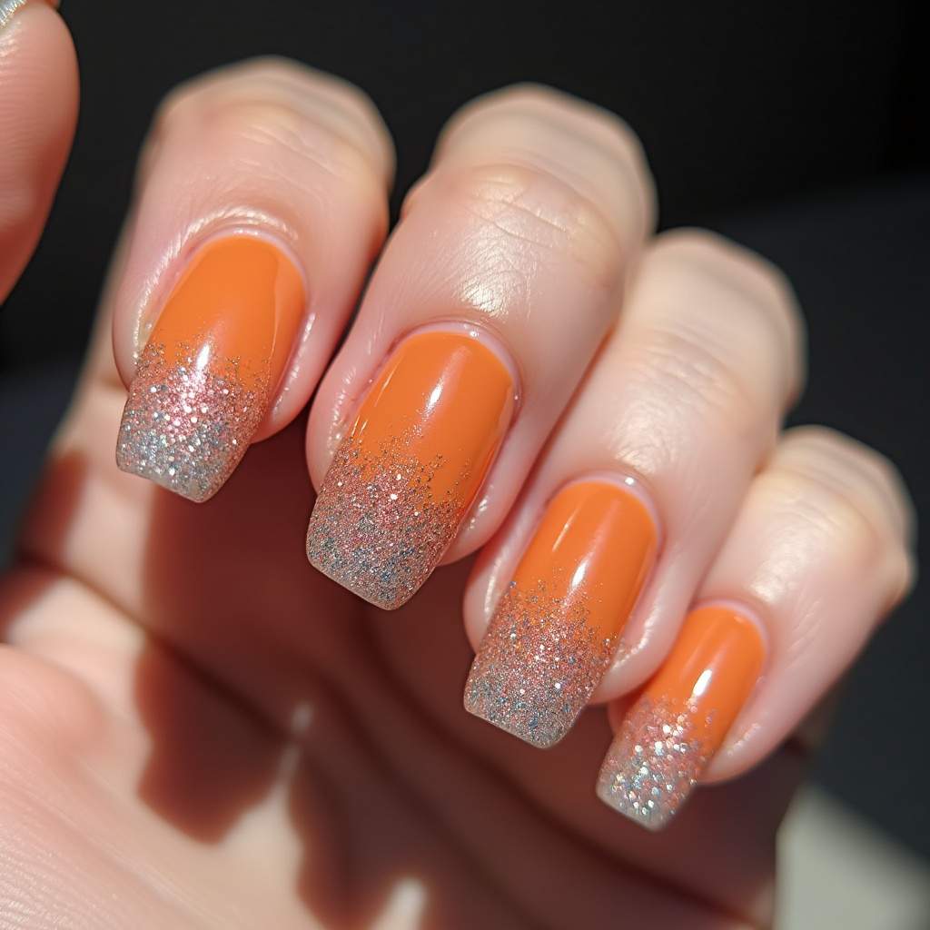 Inglesinha nails with glitter tips and a vibrant base color, professional photography, 8K quality, Unha inglesinha com glitter na ponta.
