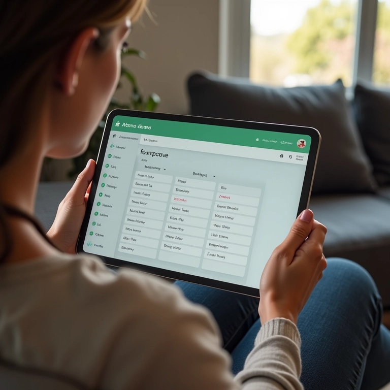 Interface do Asana no tablet, mostrando tarefas agendadas com blocos de tempo.