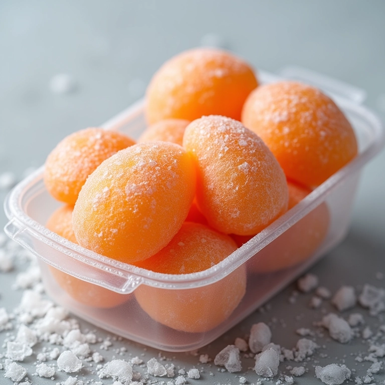 Jabuticabas congeladas em recipiente transparente.