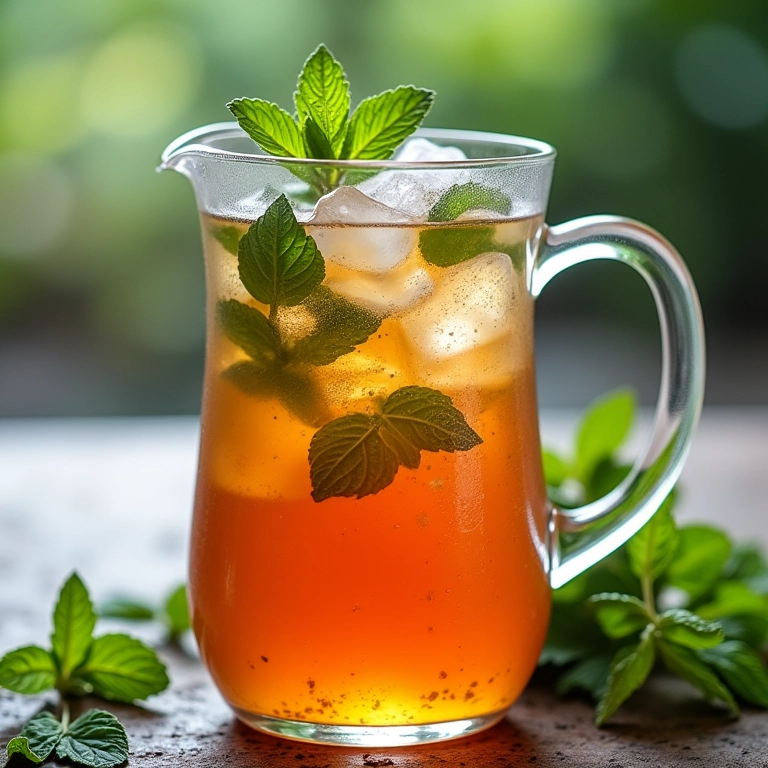 Jarra de chá gelado de hortelã-pimenta refrescante.