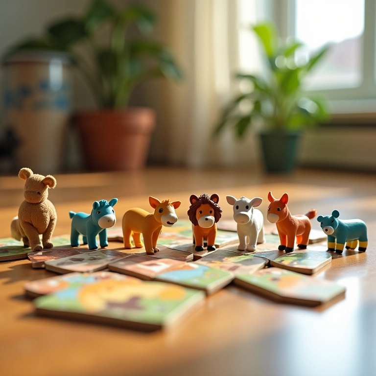 Jogo da memória divertido feito com figuras recortadas em papelão.