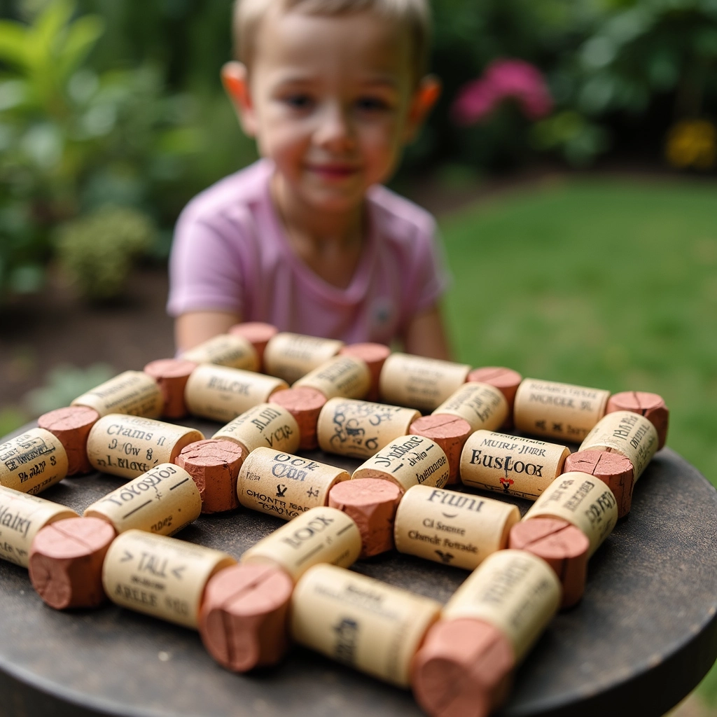 Jogo da velha sustentável com rolhas de vinho.