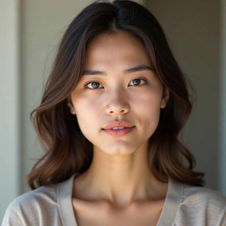 Jovem mulher com maquiagem natural e pele fresca.
