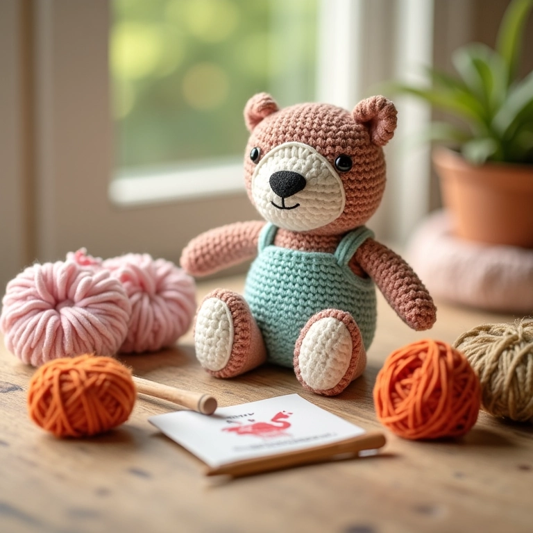 Kit inicial de amigurumi pelúcia com materiais básicos.