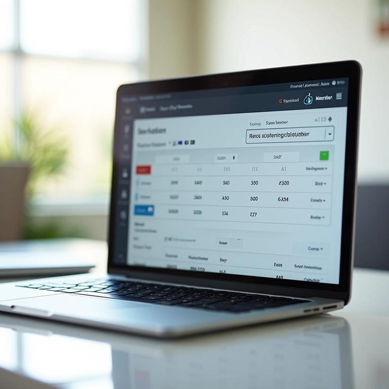 Laptop mostrando ferramenta online de cálculo de lajotas.