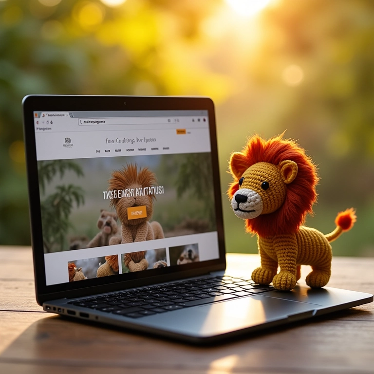 Laptop mostrando receitas gratuitas de amigurumi.