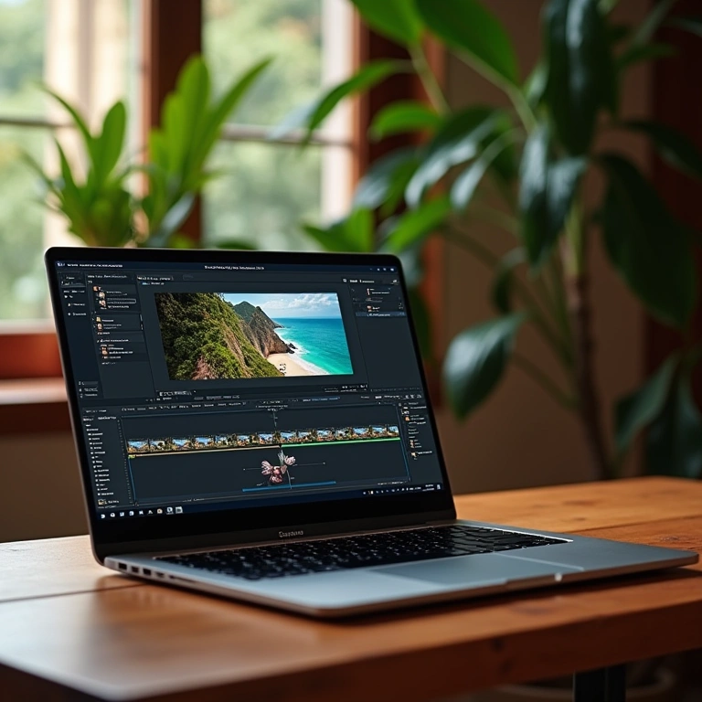 Laptop with dedicated graphics card, video editing, home office, Brazilian decor, high performance, Notebook com placa de vídeo dedicada para edição de vídeo.