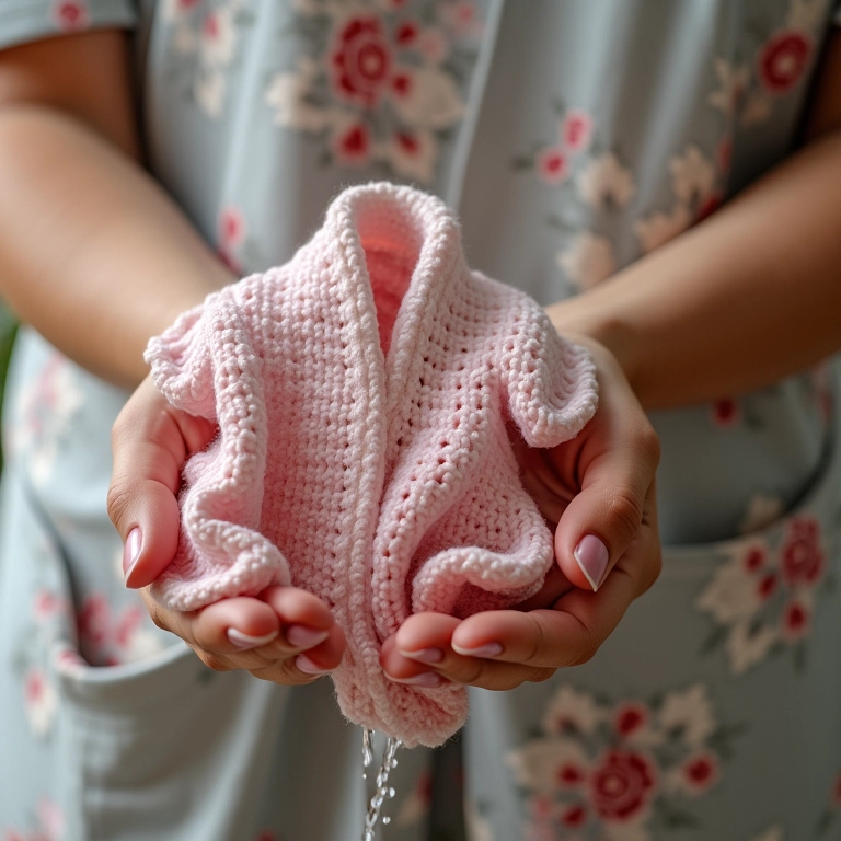 Lavando um kimono de crochê à mão.