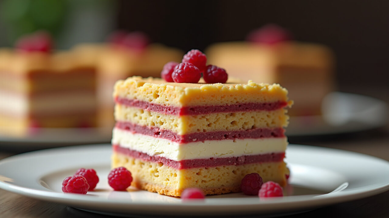 Layered dessert pavé, biscuits, professional photography, 8K, sharp focus, natural lighting, Pavê de leite condensado com biscoito e camadas.