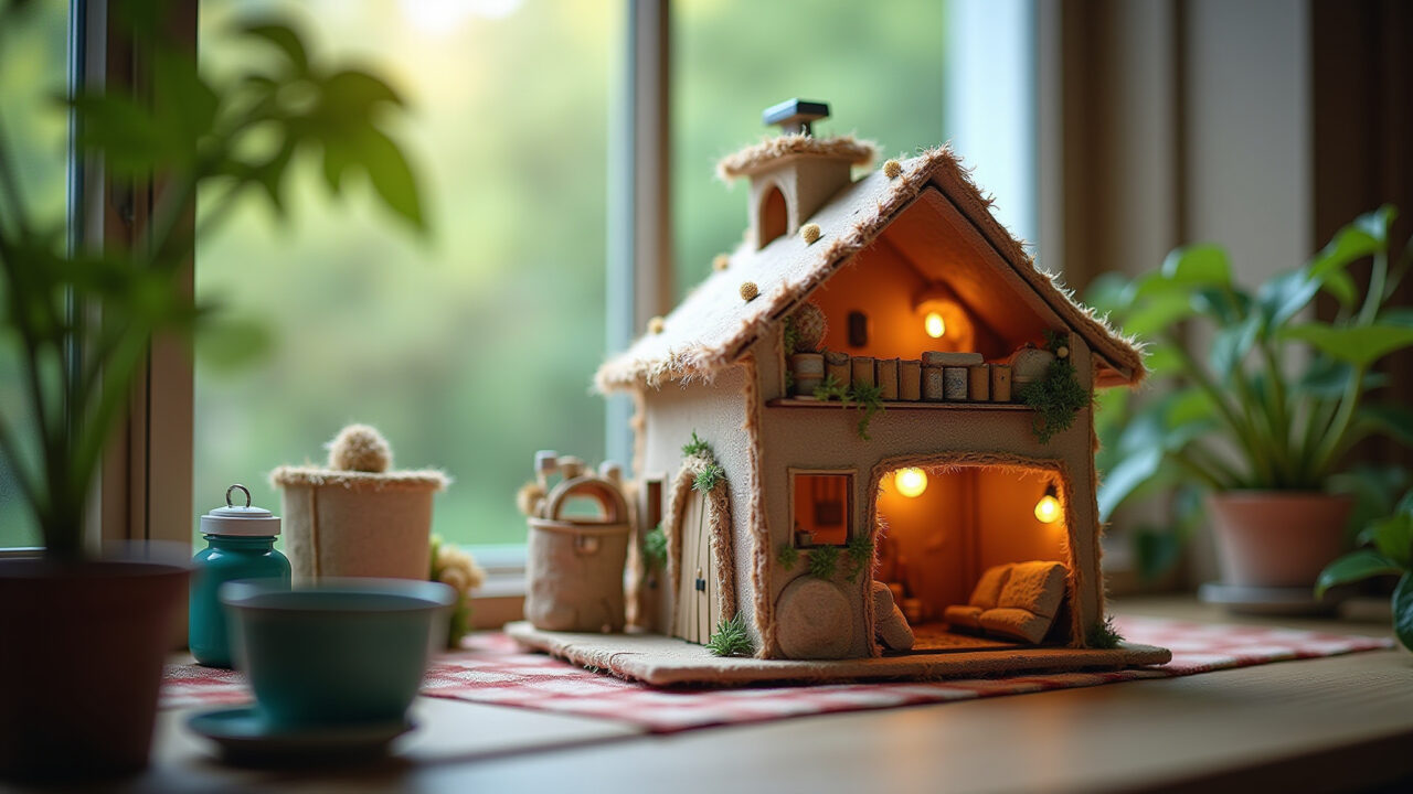Casinha de boneca feita com garrafa PET.