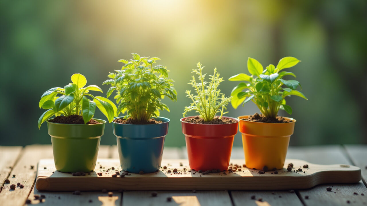 Vasos de plantas feitos com garrafa PET.