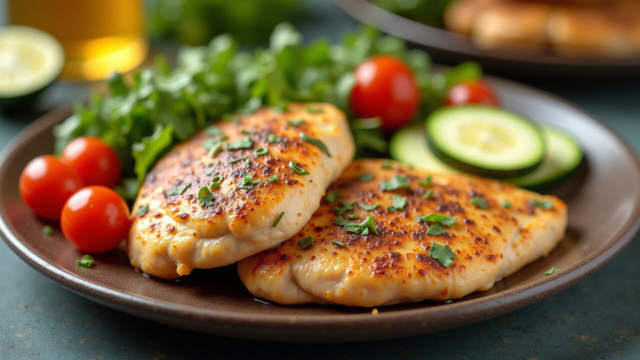 Light 'Frango com Quiabo', chicken breast, zucchini, healthy meal, vibrant colors, natural light, Frango com Quiabo light com peito de frango e abobrinha.