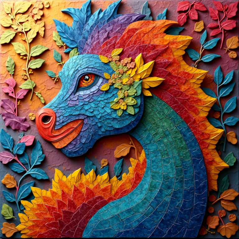 Lindo mosaico feito com peças coloridas de MDF.