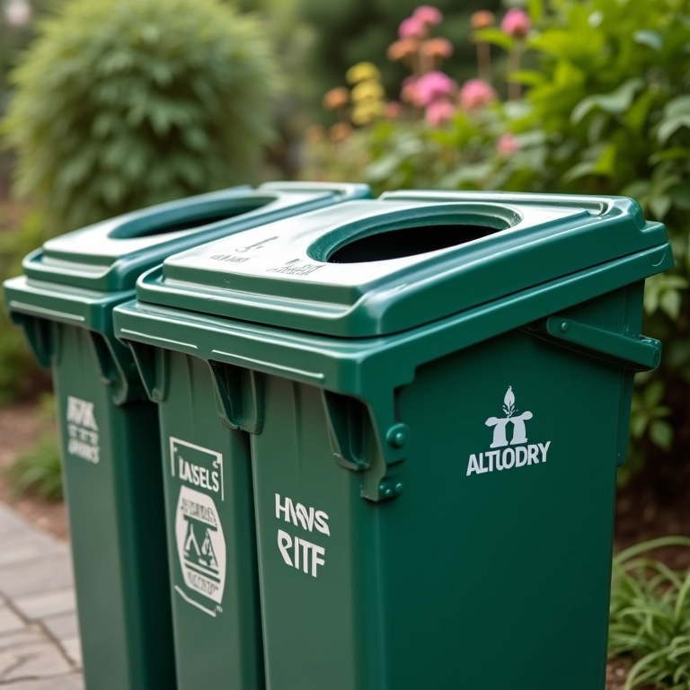 Lixeira com acessórios para reciclagem.