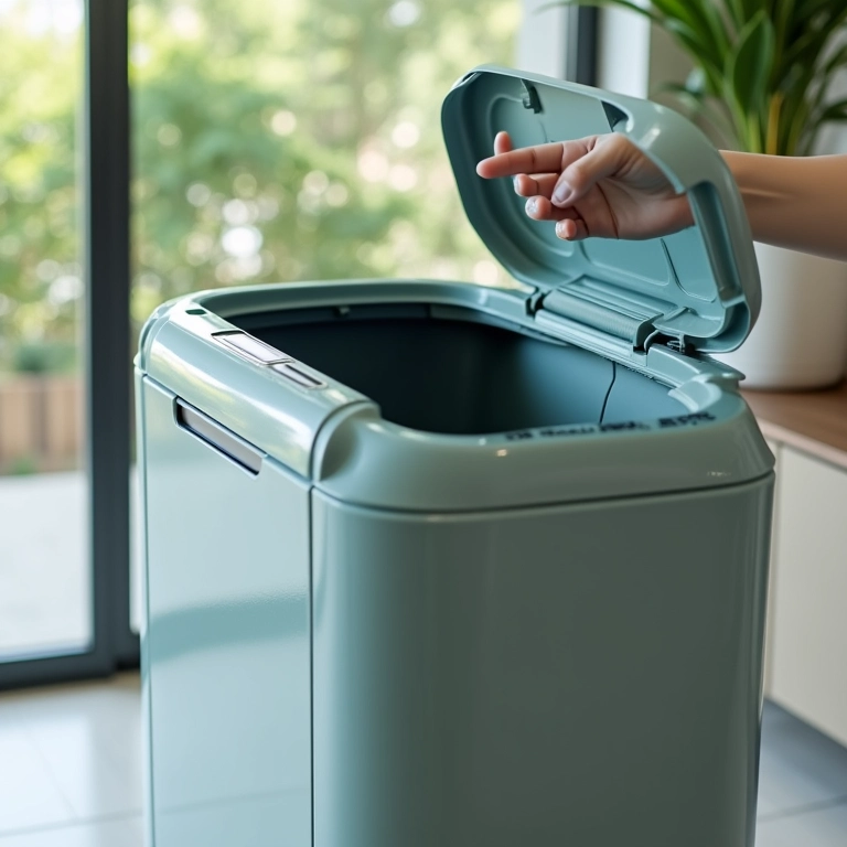 Lixeira de reciclagem com pedal e tampa.