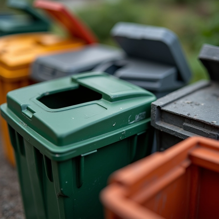Lixeiras de reciclagem feitas de diferentes materiais.