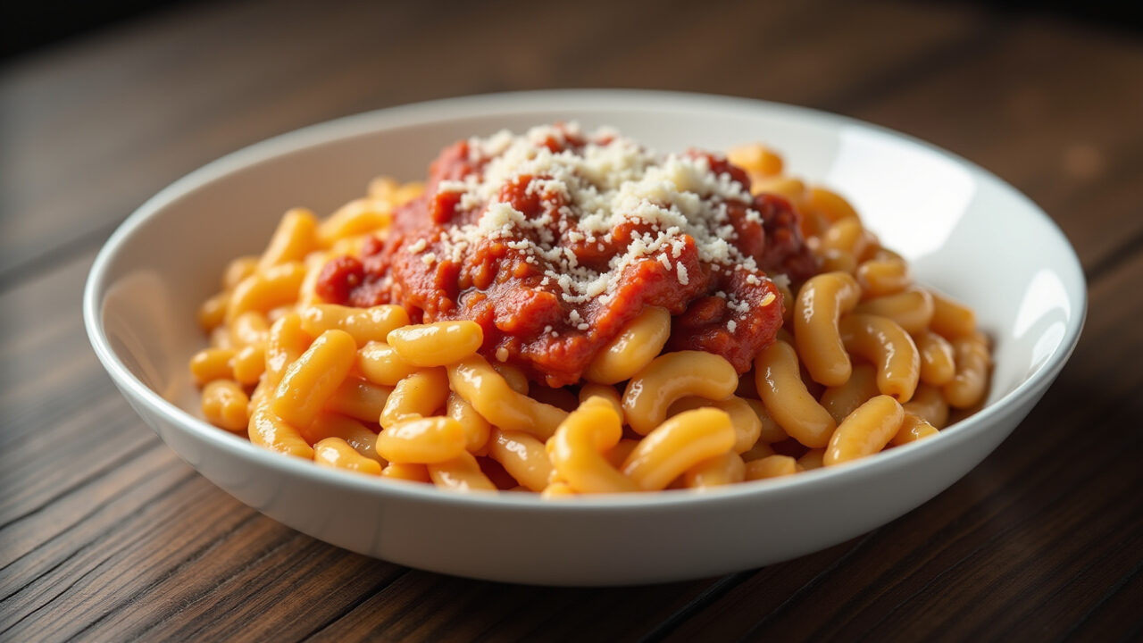 Macarrão com camarão, tomato sauce, cream, professional photography, 8K quality, sharp focus, Macarrão com camarão ao molho de tomate e creme de leite.