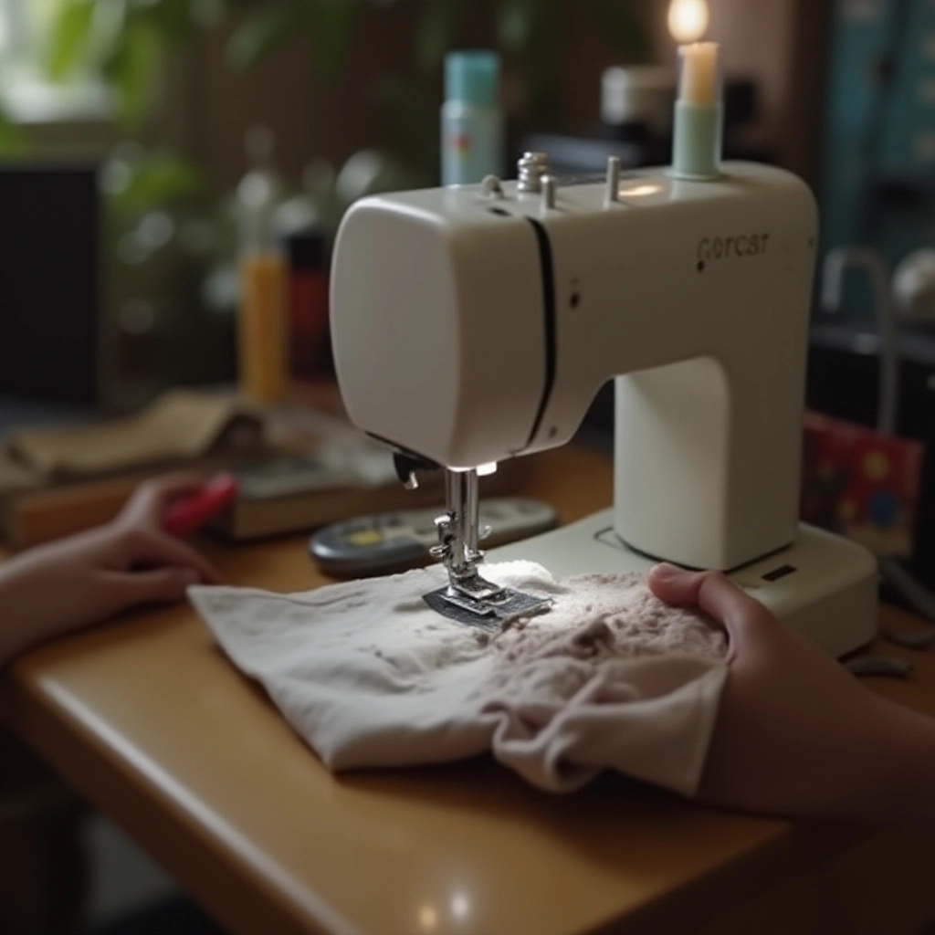 Manutenção da máquina de costura para seda.