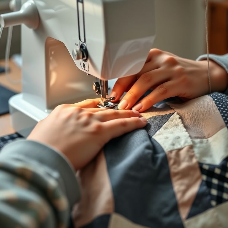 Mãos demonstrando técnicas básicas de costura para patchwork.