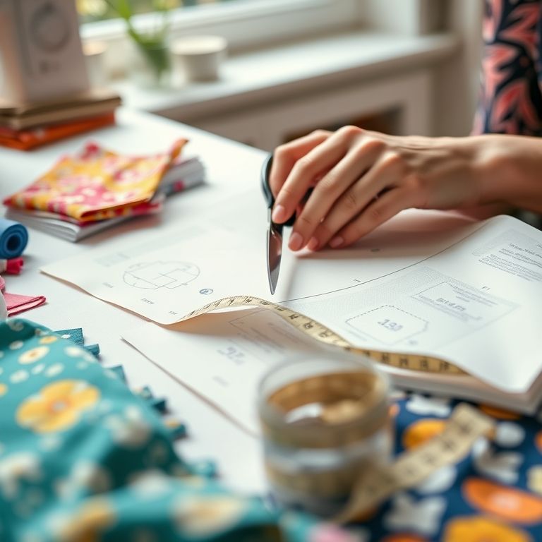 Mãos femininas escolhendo tecidos coloridos para necessaire.