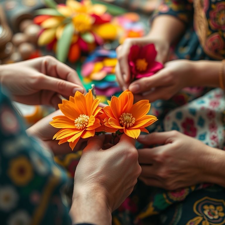 Como Fazer Fuxico Passo a Passo Com Moldes Grátis Mãos habilidosas criando fuxicos coloridos em tecido, close-up.