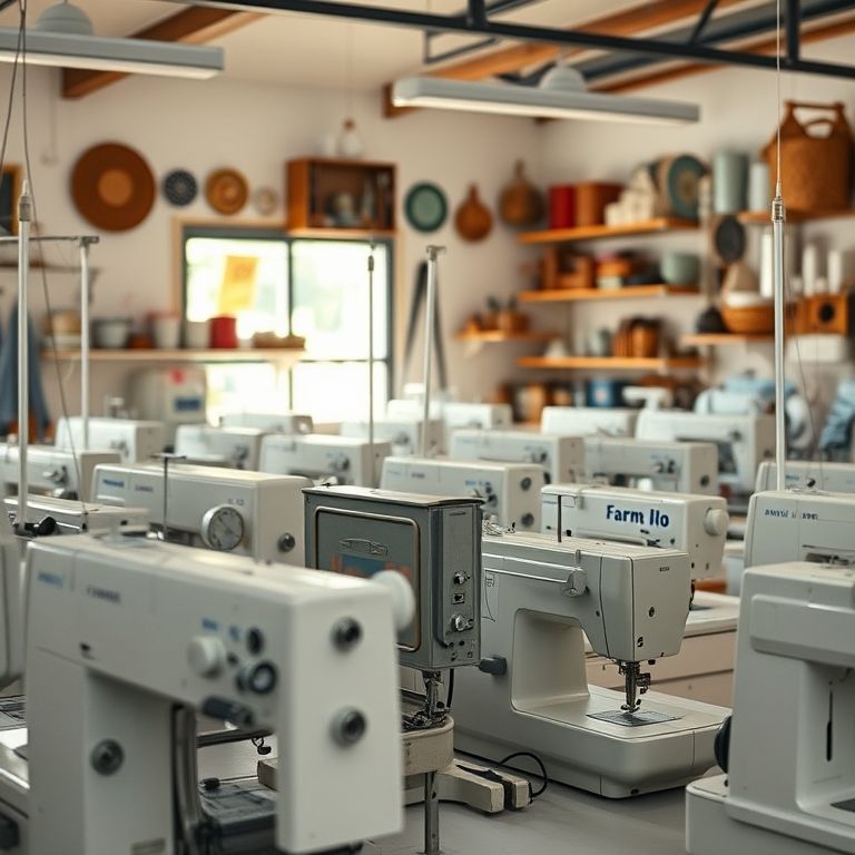 Máquinas overlock e interlock à venda em loja de costura.