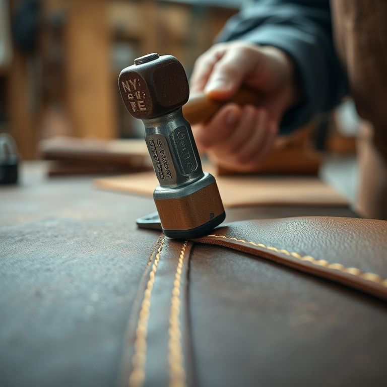 Martelo de borracha para assentar costuras em couro sintético.