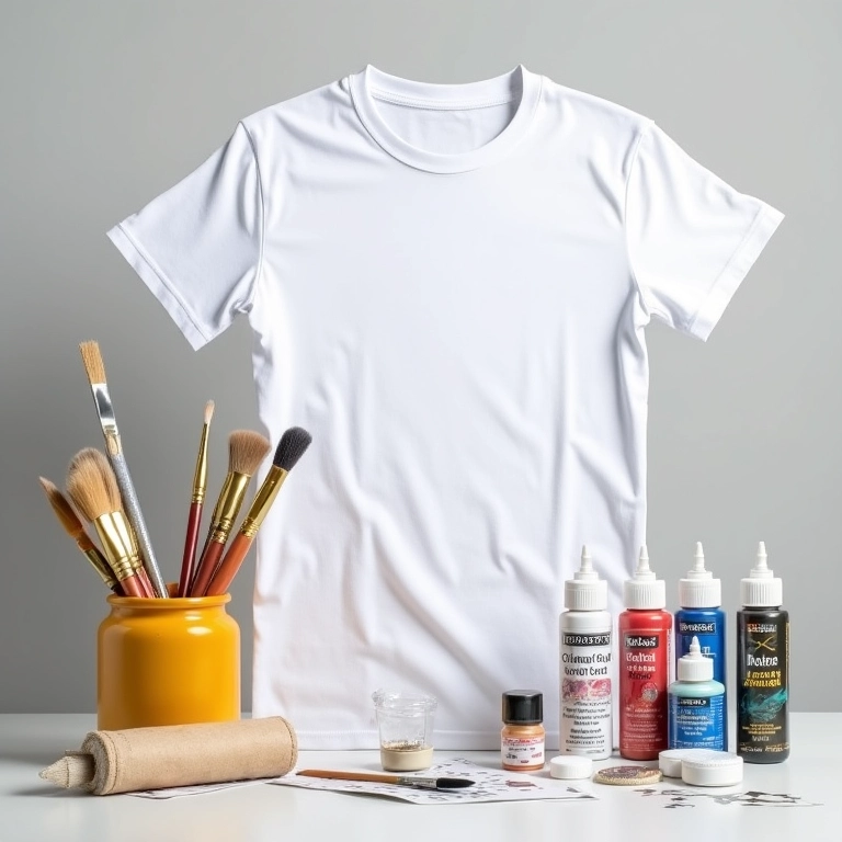 Materiais essenciais para pintura em tecido.