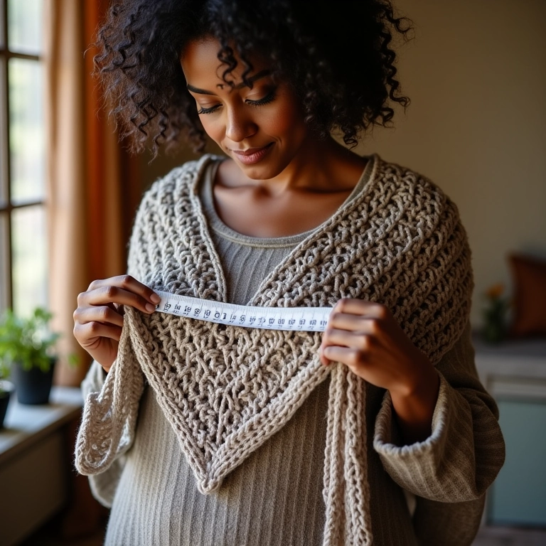 Medindo o tamanho ideal do xale de crochê.