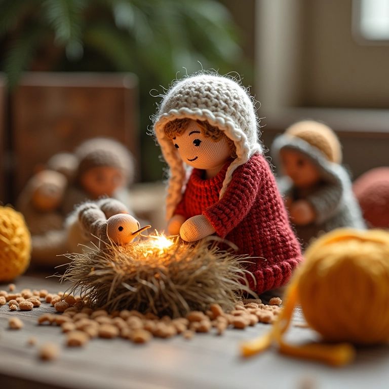 Mini presépio amigurumi ideal para espaços pequenos.
