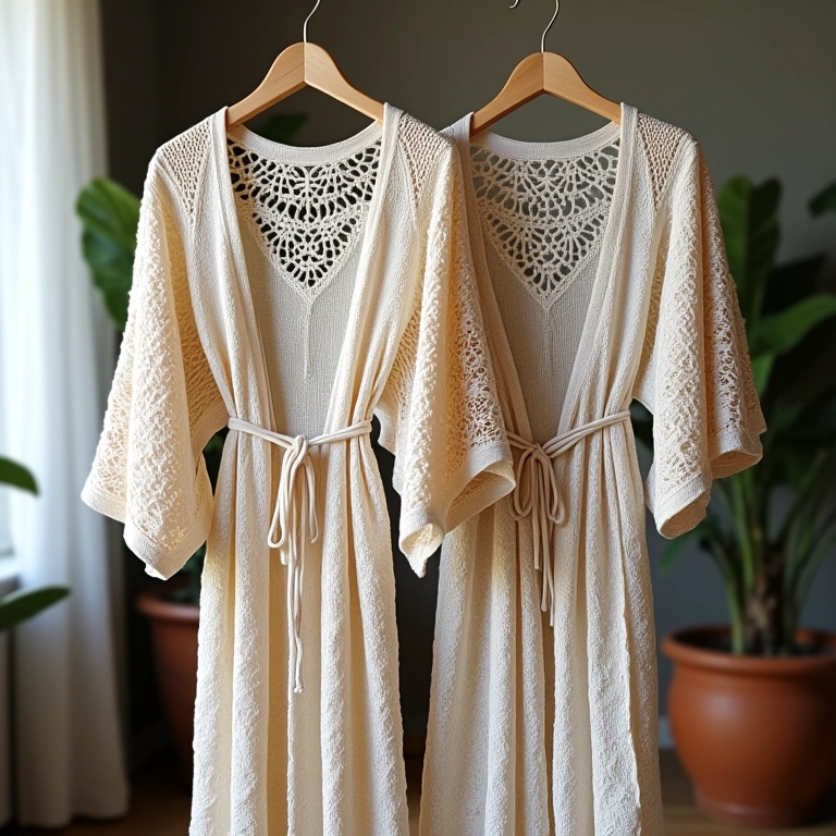 Modelos de kimono de crochê com mangas largas e ajustadas.