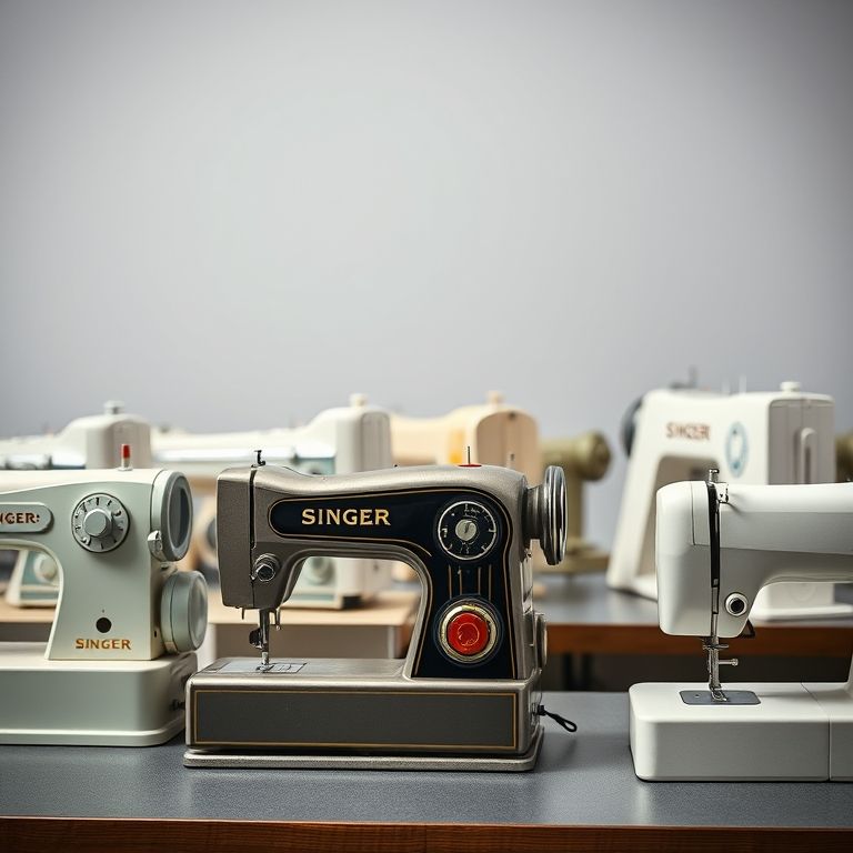 Modelos variados de máquinas de costura Singer.
